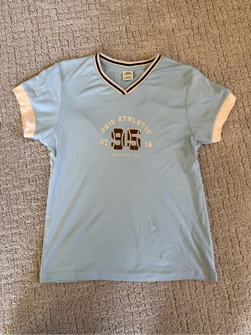Urban Outfitters Light Blue Athletic Graphic V-Neck Tee